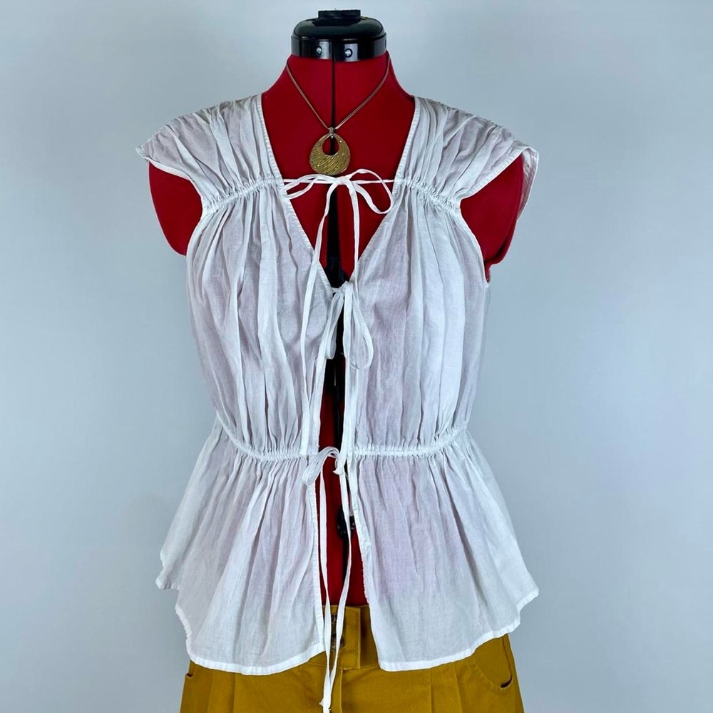 H&M White Tie-Front Cotton Top